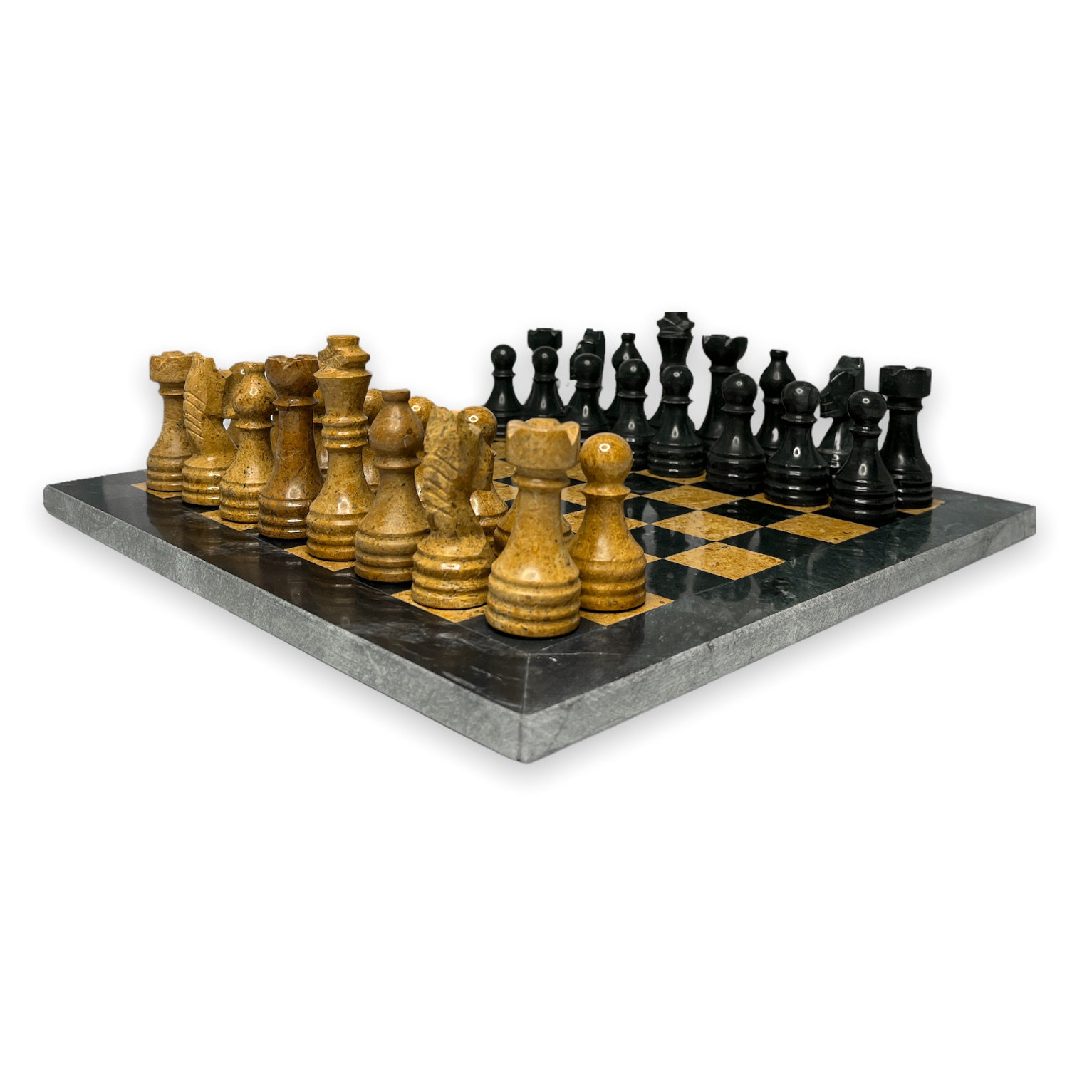 Échiquier En Marbre Italien Fait Main - 20x20cm - Marbre Rose Et Noir - Pièces D'échecs Incluses